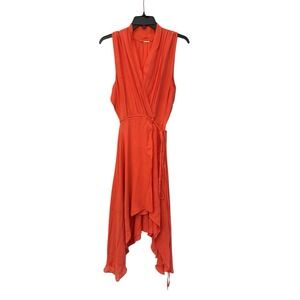 Rebecca Minkoff Wrap Midi Dress‎ Orange Size XS Sleeveless Open Sides C8-0